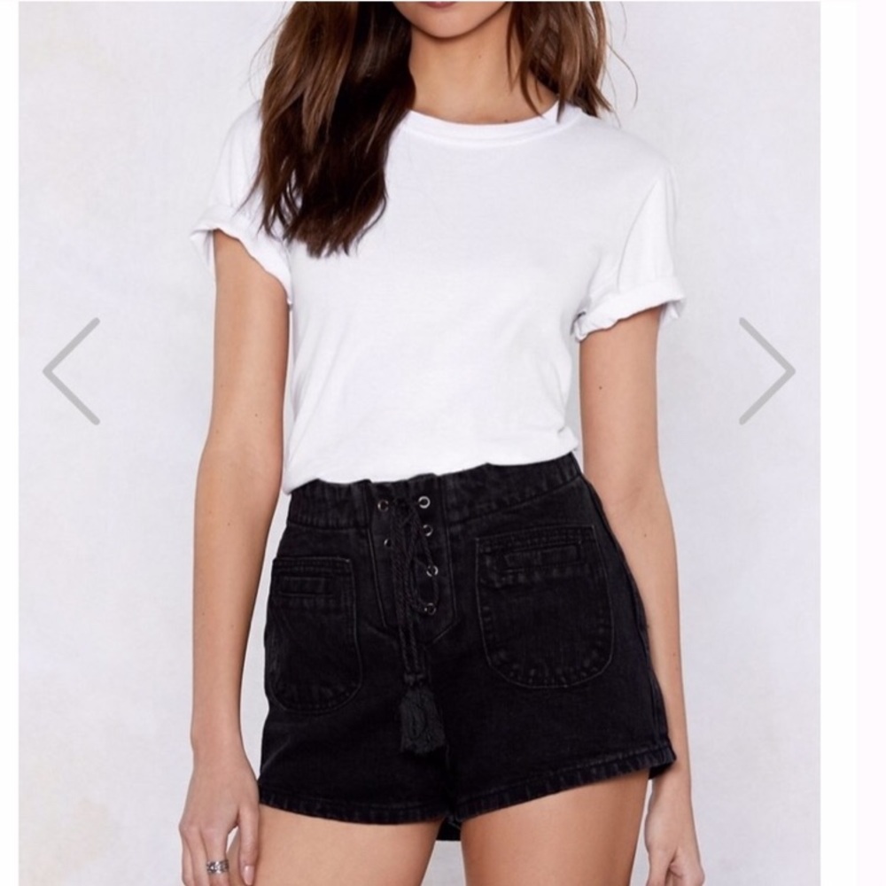 Brave Soul Denim Studio Mindy High Waisted Lace up Shorts Black 10/38 - Picture 3 of 11